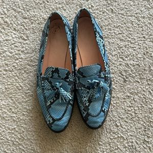 J.Crew blue snakeskin tassel loafers